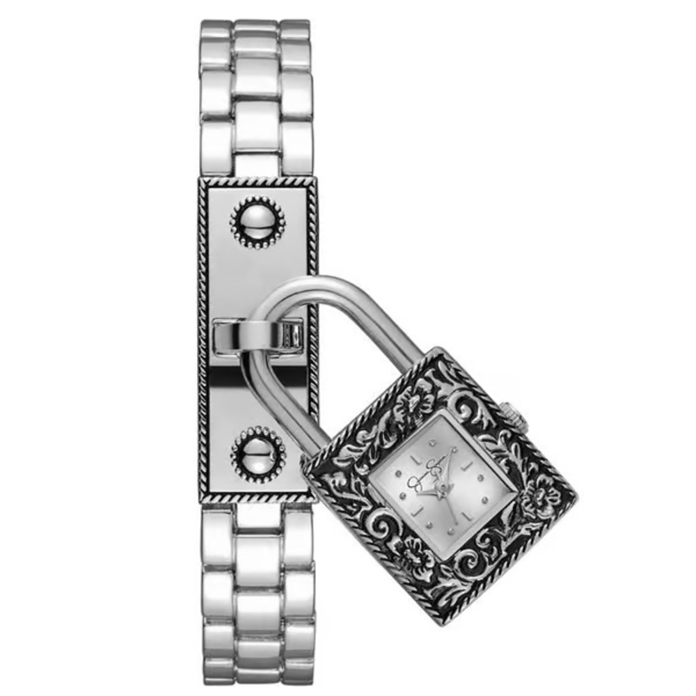 🆕Jessica Simpson Silver Lock Dangle Bracelet Watch